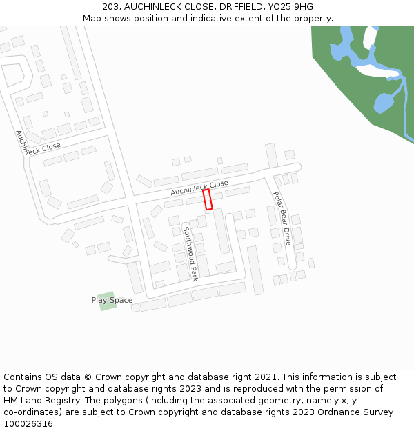 203, AUCHINLECK CLOSE, DRIFFIELD, YO25 9HG: Location map and indicative extent of plot