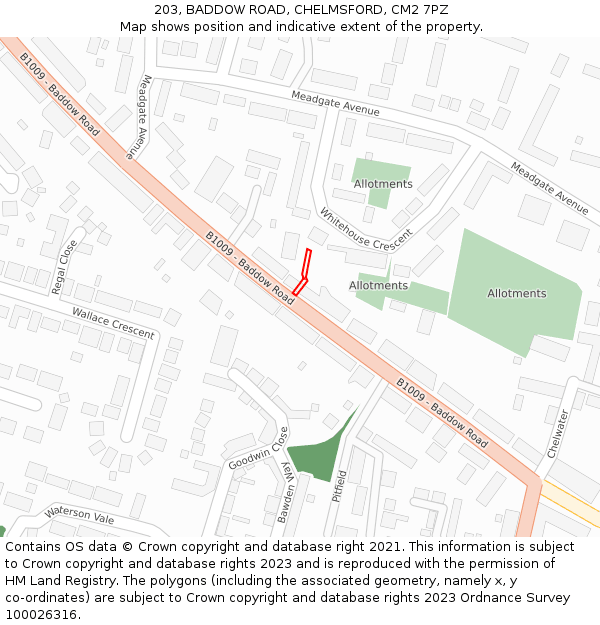 203, BADDOW ROAD, CHELMSFORD, CM2 7PZ: Location map and indicative extent of plot