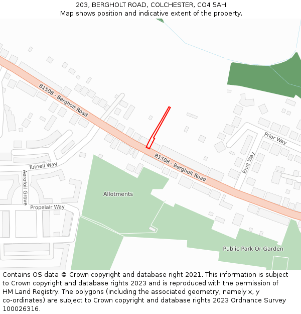 203, BERGHOLT ROAD, COLCHESTER, CO4 5AH: Location map and indicative extent of plot