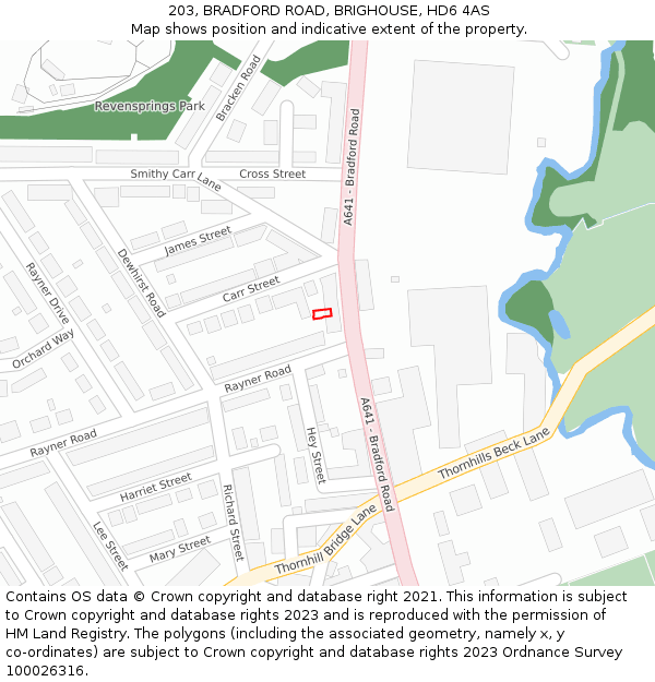 203, BRADFORD ROAD, BRIGHOUSE, HD6 4AS: Location map and indicative extent of plot