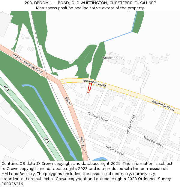 203, BROOMHILL ROAD, OLD WHITTINGTON, CHESTERFIELD, S41 9EB: Location map and indicative extent of plot