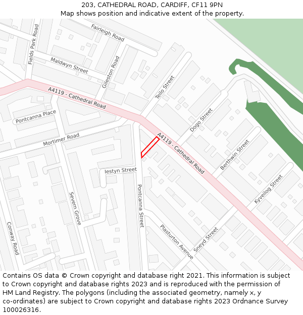 203, CATHEDRAL ROAD, CARDIFF, CF11 9PN: Location map and indicative extent of plot