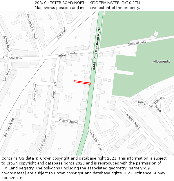 203, CHESTER ROAD NORTH, KIDDERMINSTER, DY10 1TN: Location map and indicative extent of plot