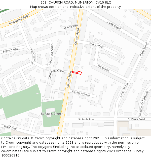 203, CHURCH ROAD, NUNEATON, CV10 8LQ: Location map and indicative extent of plot