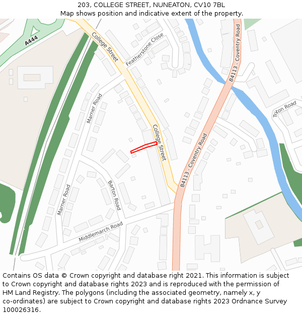 203, COLLEGE STREET, NUNEATON, CV10 7BL: Location map and indicative extent of plot