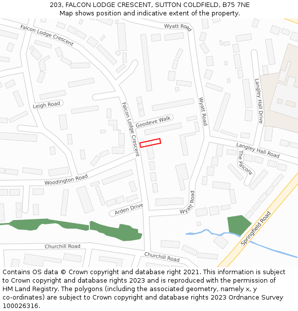 203, FALCON LODGE CRESCENT, SUTTON COLDFIELD, B75 7NE: Location map and indicative extent of plot