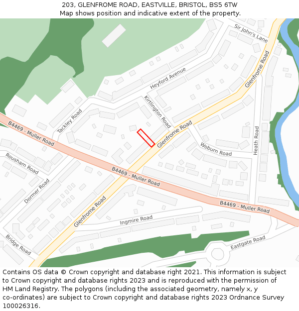 203, GLENFROME ROAD, EASTVILLE, BRISTOL, BS5 6TW: Location map and indicative extent of plot