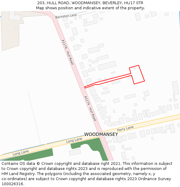 203, HULL ROAD, WOODMANSEY, BEVERLEY, HU17 0TR: Location map and indicative extent of plot