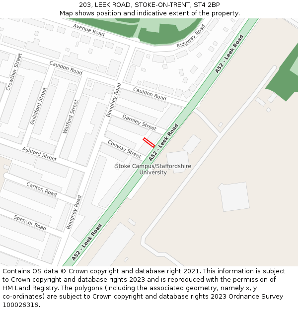 203, LEEK ROAD, STOKE-ON-TRENT, ST4 2BP: Location map and indicative extent of plot