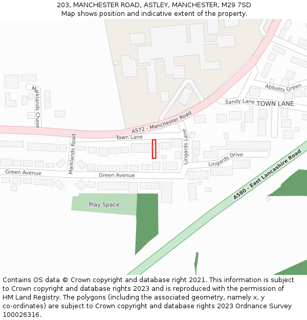 203, MANCHESTER ROAD, ASTLEY, MANCHESTER, M29 7SD: Location map and indicative extent of plot
