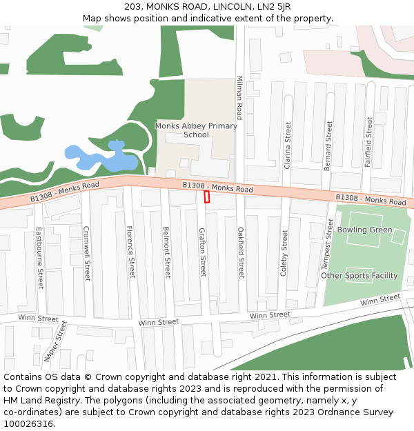 203, MONKS ROAD, LINCOLN, LN2 5JR: Location map and indicative extent of plot