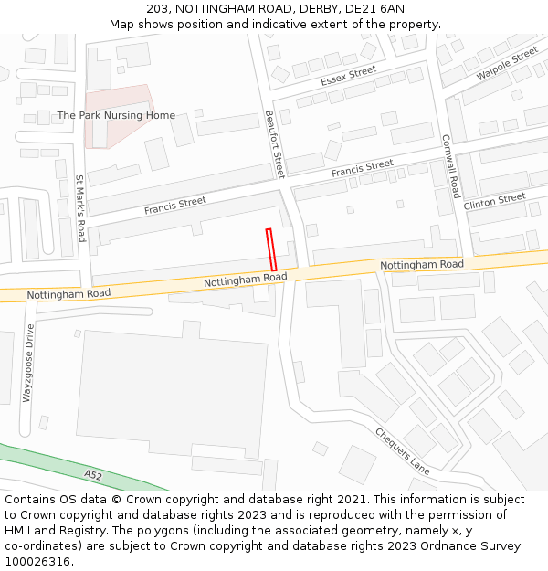 203, NOTTINGHAM ROAD, DERBY, DE21 6AN: Location map and indicative extent of plot