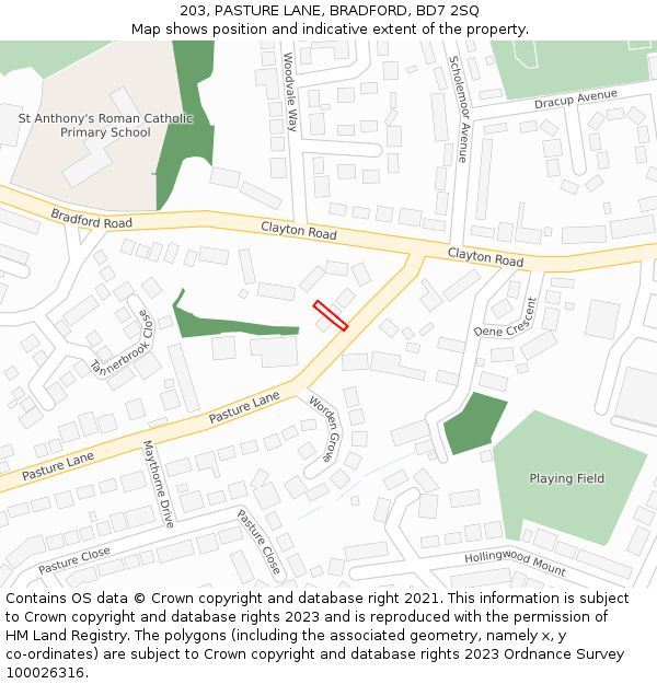 203, PASTURE LANE, BRADFORD, BD7 2SQ: Location map and indicative extent of plot