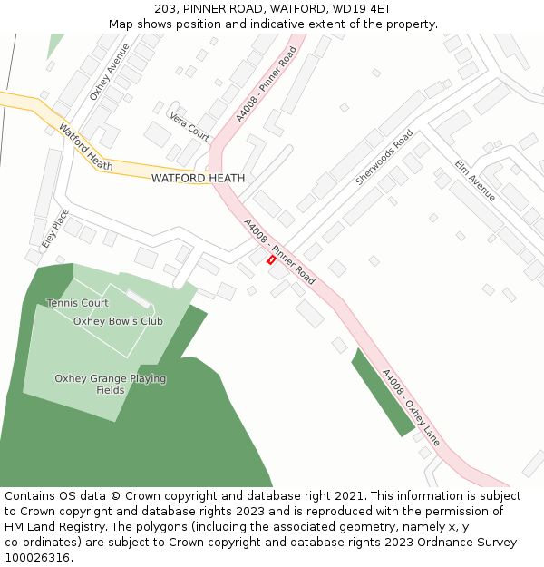 203, PINNER ROAD, WATFORD, WD19 4ET: Location map and indicative extent of plot