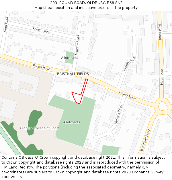 203, POUND ROAD, OLDBURY, B68 8NF: Location map and indicative extent of plot