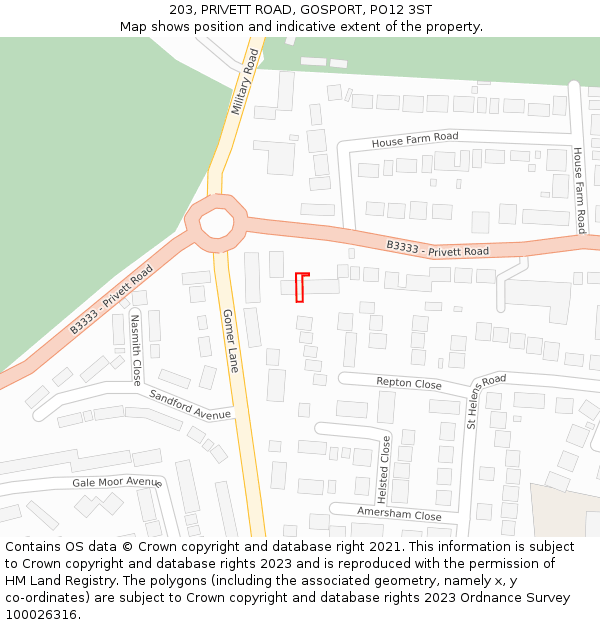 203, PRIVETT ROAD, GOSPORT, PO12 3ST: Location map and indicative extent of plot