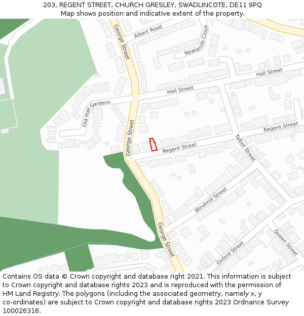 203, REGENT STREET, CHURCH GRESLEY, SWADLINCOTE, DE11 9PQ: Location map and indicative extent of plot