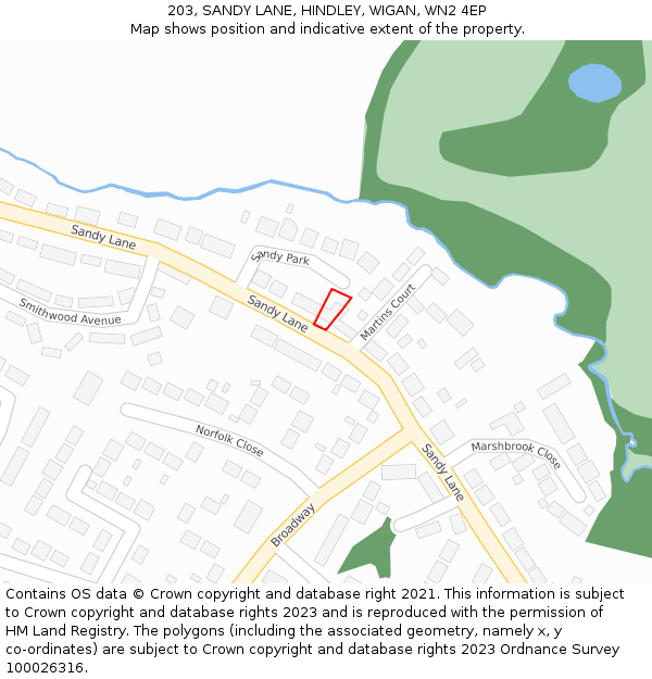 203, SANDY LANE, HINDLEY, WIGAN, WN2 4EP: Location map and indicative extent of plot
