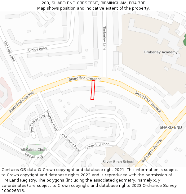 203, SHARD END CRESCENT, BIRMINGHAM, B34 7RE: Location map and indicative extent of plot