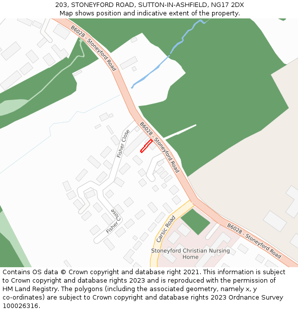 203, STONEYFORD ROAD, SUTTON-IN-ASHFIELD, NG17 2DX: Location map and indicative extent of plot