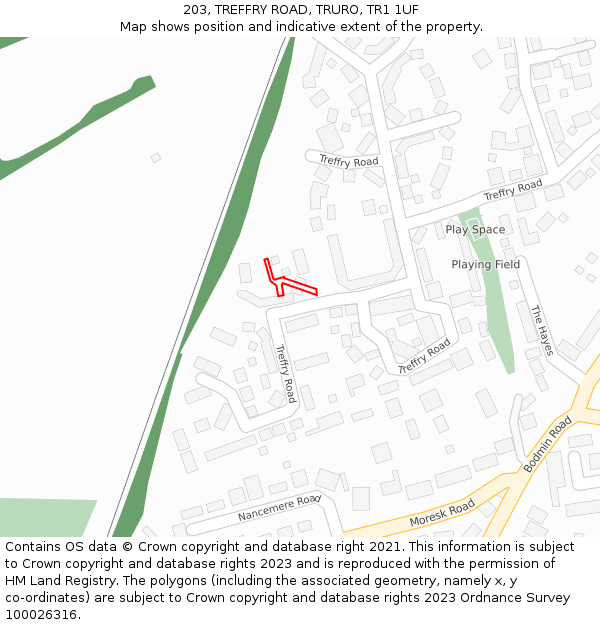 203, TREFFRY ROAD, TRURO, TR1 1UF: Location map and indicative extent of plot