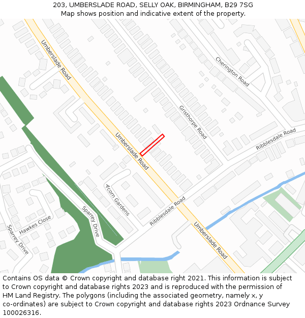 203, UMBERSLADE ROAD, SELLY OAK, BIRMINGHAM, B29 7SG: Location map and indicative extent of plot