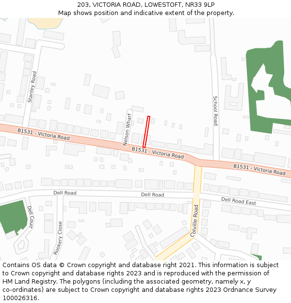 203, VICTORIA ROAD, LOWESTOFT, NR33 9LP: Location map and indicative extent of plot