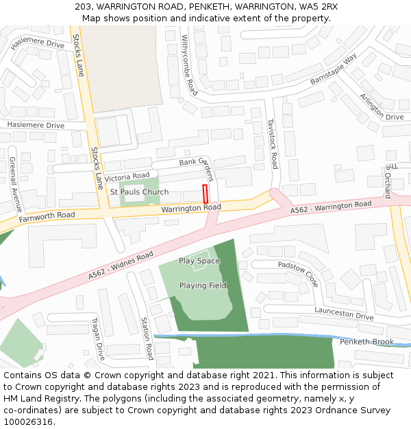 203, WARRINGTON ROAD, PENKETH, WARRINGTON, WA5 2RX: Location map and indicative extent of plot