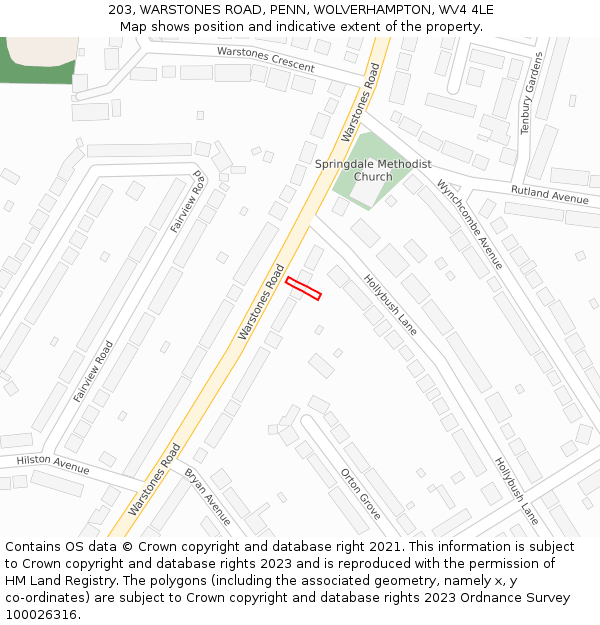 203, WARSTONES ROAD, PENN, WOLVERHAMPTON, WV4 4LE: Location map and indicative extent of plot