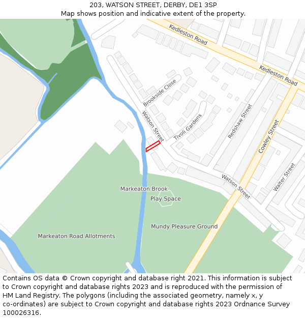 203, WATSON STREET, DERBY, DE1 3SP: Location map and indicative extent of plot