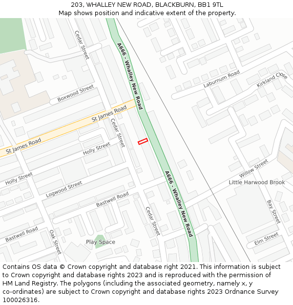 203, WHALLEY NEW ROAD, BLACKBURN, BB1 9TL: Location map and indicative extent of plot