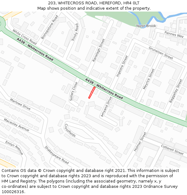 203, WHITECROSS ROAD, HEREFORD, HR4 0LT: Location map and indicative extent of plot