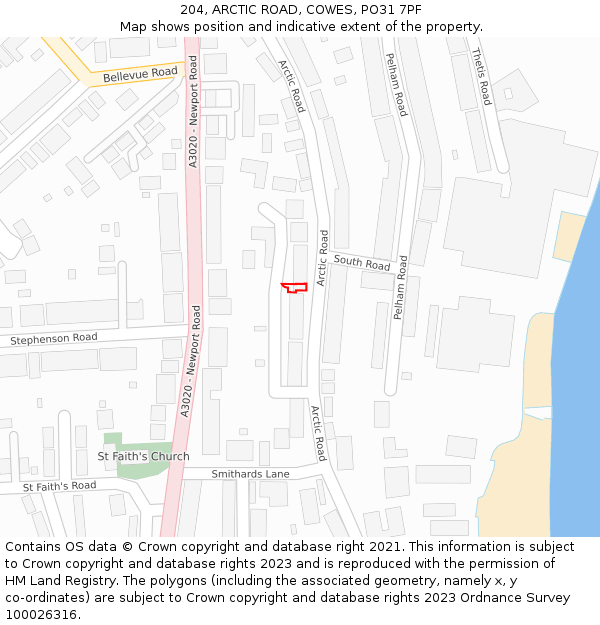 204, ARCTIC ROAD, COWES, PO31 7PF: Location map and indicative extent of plot