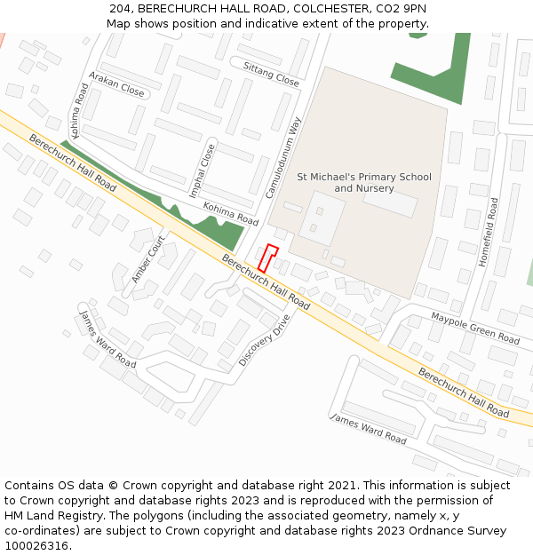 204, BERECHURCH HALL ROAD, COLCHESTER, CO2 9PN: Location map and indicative extent of plot