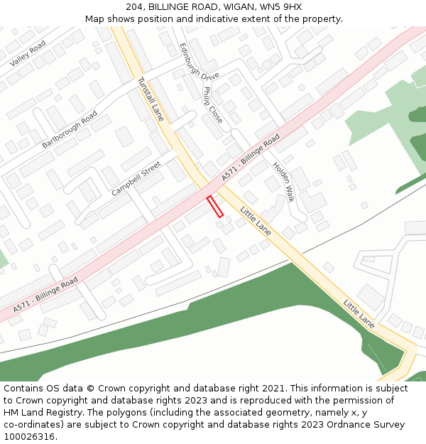 204, BILLINGE ROAD, WIGAN, WN5 9HX: Location map and indicative extent of plot