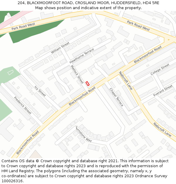 204, BLACKMOORFOOT ROAD, CROSLAND MOOR, HUDDERSFIELD, HD4 5RE: Location map and indicative extent of plot