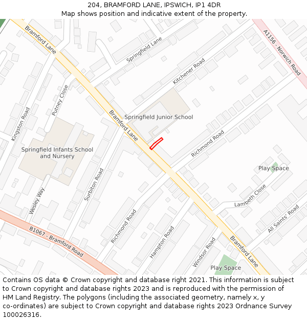 204, BRAMFORD LANE, IPSWICH, IP1 4DR: Location map and indicative extent of plot
