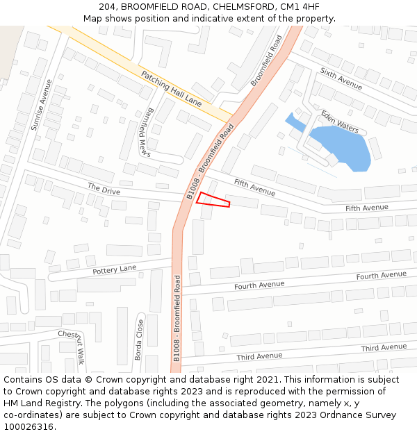 204, BROOMFIELD ROAD, CHELMSFORD, CM1 4HF: Location map and indicative extent of plot