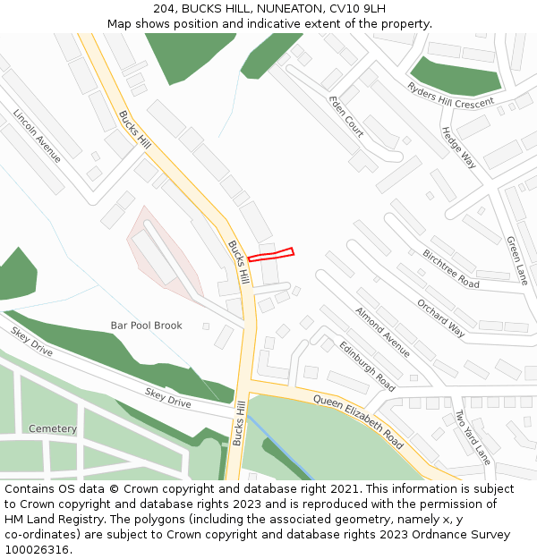 204, BUCKS HILL, NUNEATON, CV10 9LH: Location map and indicative extent of plot