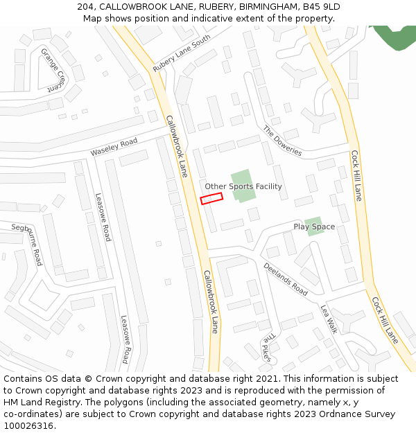 204, CALLOWBROOK LANE, RUBERY, BIRMINGHAM, B45 9LD: Location map and indicative extent of plot