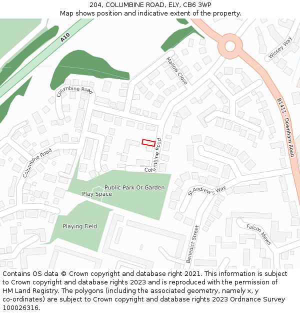 204, COLUMBINE ROAD, ELY, CB6 3WP: Location map and indicative extent of plot