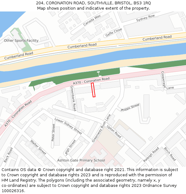 204, CORONATION ROAD, SOUTHVILLE, BRISTOL, BS3 1RQ: Location map and indicative extent of plot