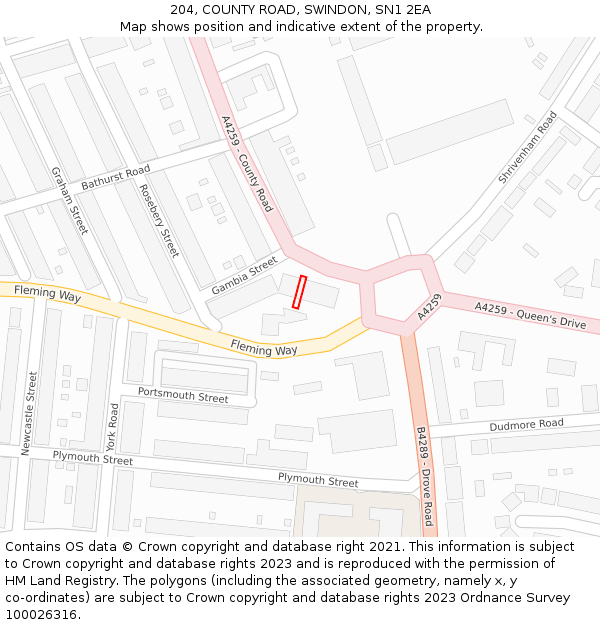 204, COUNTY ROAD, SWINDON, SN1 2EA: Location map and indicative extent of plot