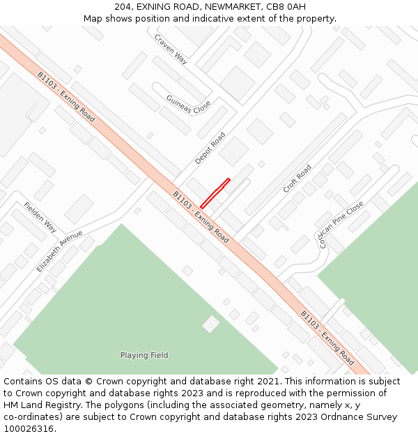 204, EXNING ROAD, NEWMARKET, CB8 0AH: Location map and indicative extent of plot