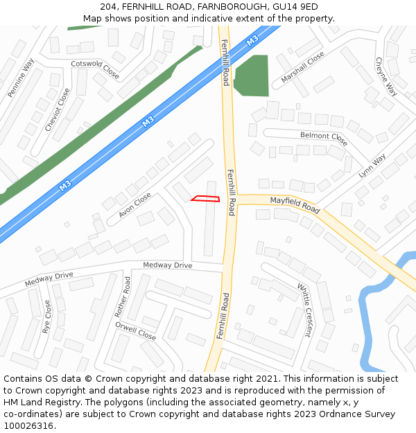 204, FERNHILL ROAD, FARNBOROUGH, GU14 9ED: Location map and indicative extent of plot