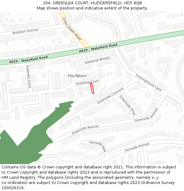 204, GREENLEA COURT, HUDDERSFIELD, HD5 8QB: Location map and indicative extent of plot