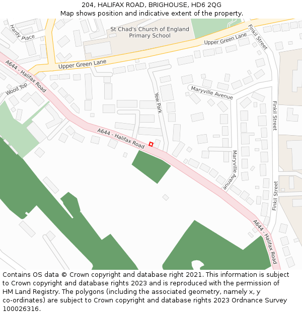 204, HALIFAX ROAD, BRIGHOUSE, HD6 2QG: Location map and indicative extent of plot