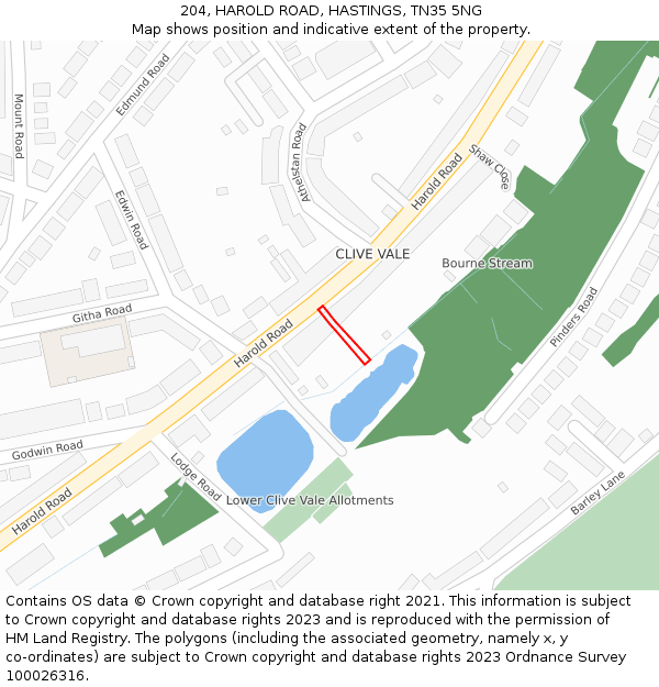 204, HAROLD ROAD, HASTINGS, TN35 5NG: Location map and indicative extent of plot