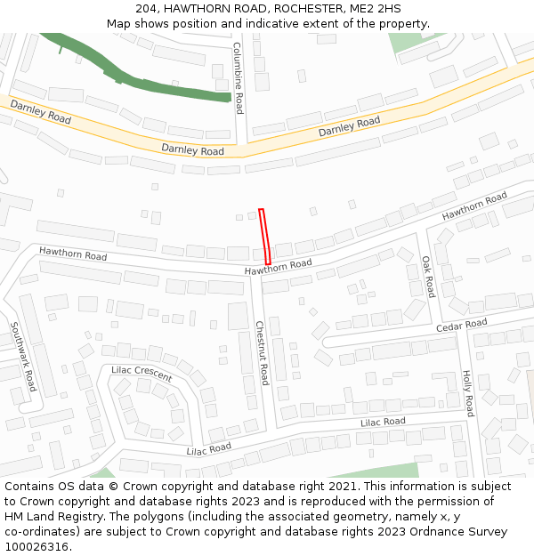 204, HAWTHORN ROAD, ROCHESTER, ME2 2HS: Location map and indicative extent of plot