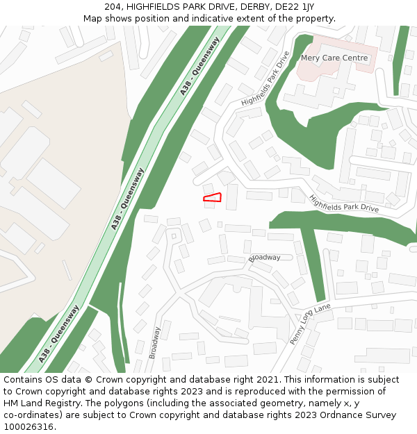 204, HIGHFIELDS PARK DRIVE, DERBY, DE22 1JY: Location map and indicative extent of plot
